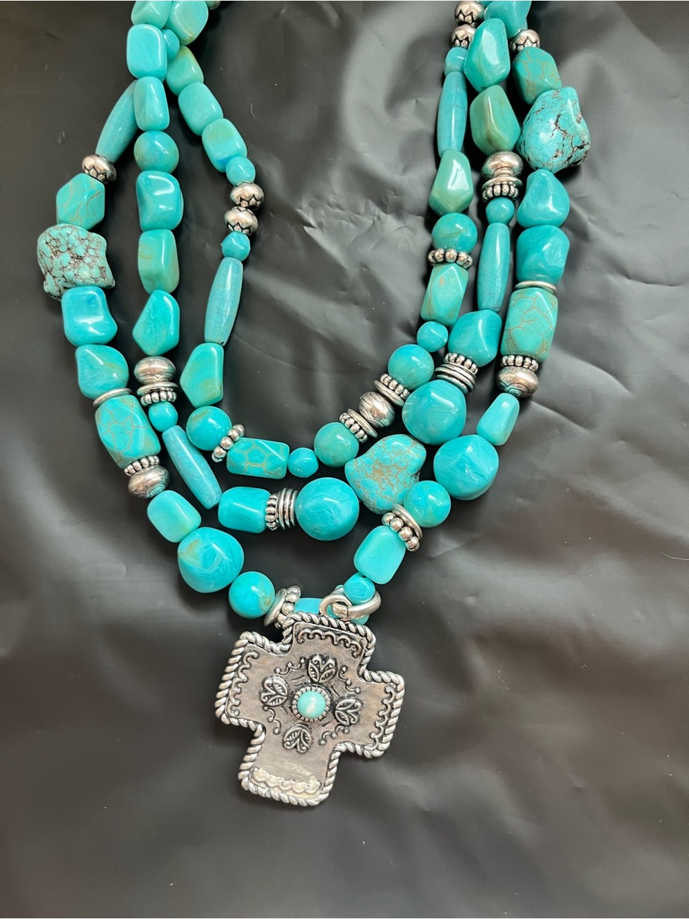 Turquoise Multi-Strand Stone Necklace with Cross Pendant - Chico's - Picture 5 of 5